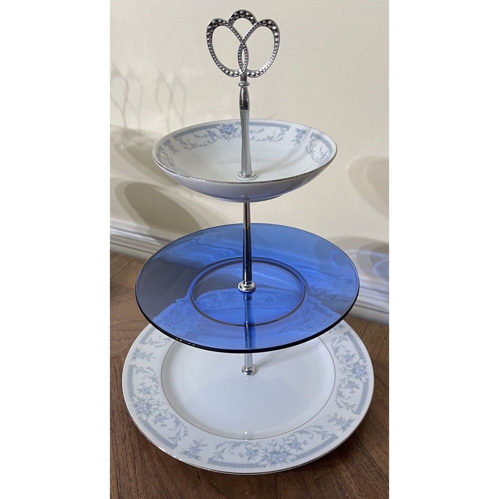 Custom Sheffield Blue Whisper 3-Tiered Serving Tray Cake Stand Tea Party